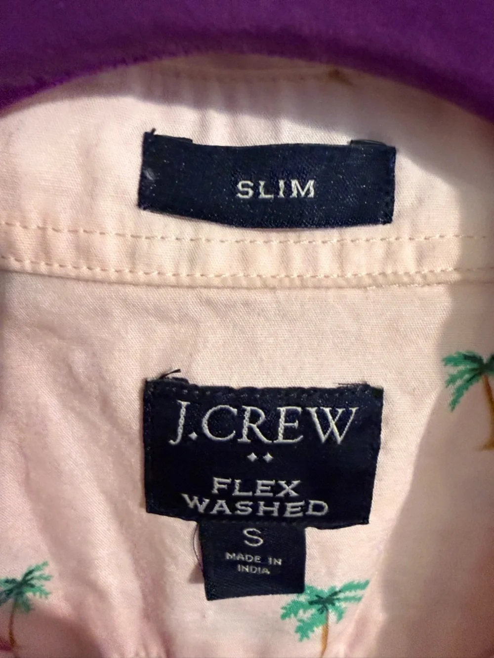 J. Crew Pink Short-Sleeve Button-Down Shirt Green Palm Tree PrintFlex Washed Sm